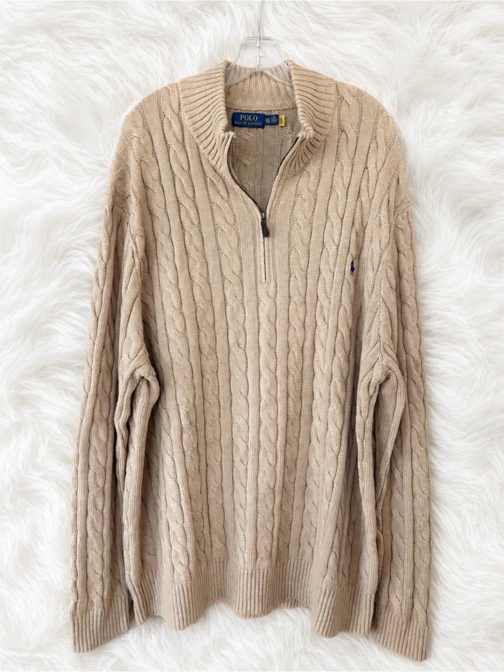 Polo Ralph Lauren Men's 3XL Cable Knit Quarter Zip Sweater Tan
